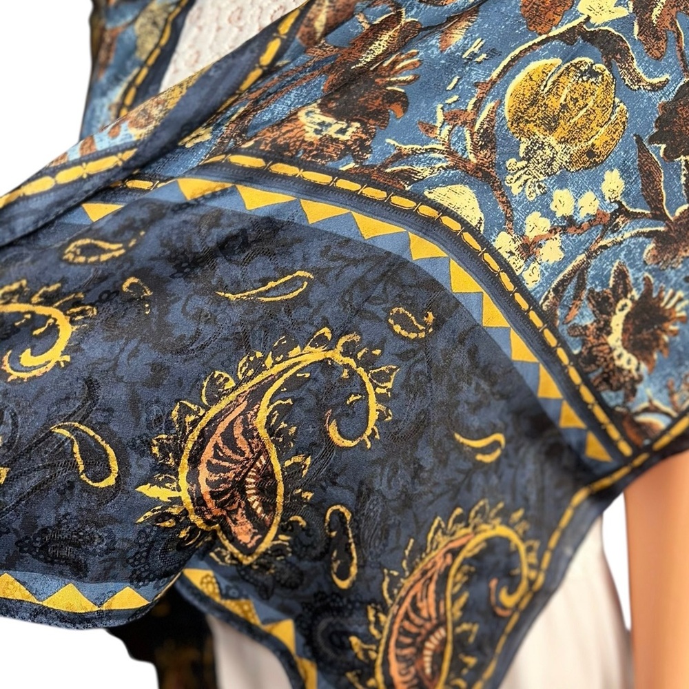 Vintage Oscar de la Renta 100% Silk Made in Japan Floral Paisley Scarf 15x59” - Picture 4 of 7